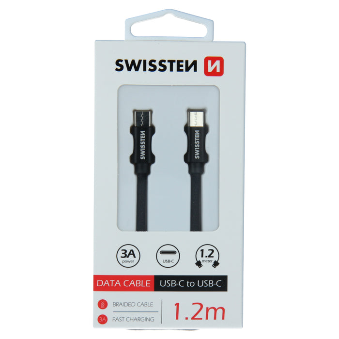 Swissten - Textile Cable USB-C - USB-C (1.2m-black)