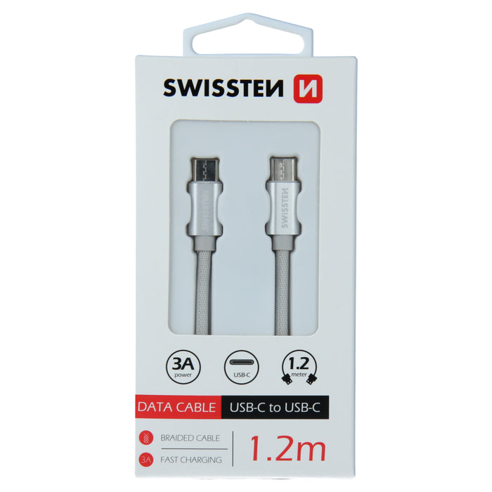 Swissten - Textile Cable USB-C - USB-C (1.2m-silver)