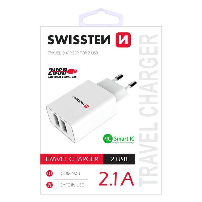 Swissten - Travel Charger Smart IC 2.1A 2xUSB (white)