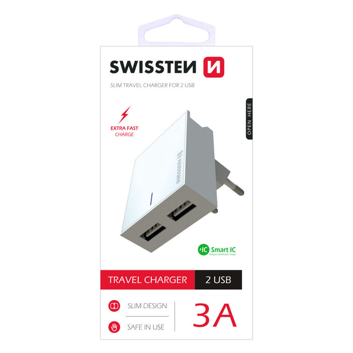 Swissten - Travel Charger Smart IC 3A 2xUSB (white)