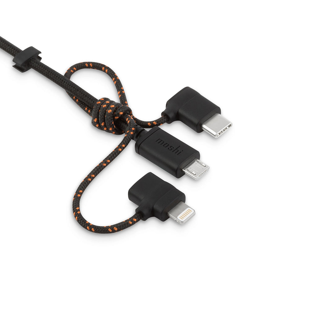 Cabo USB Universal 3-em-1 (Lightning + micro-USB + USB-C) 1m Moshi - Preto