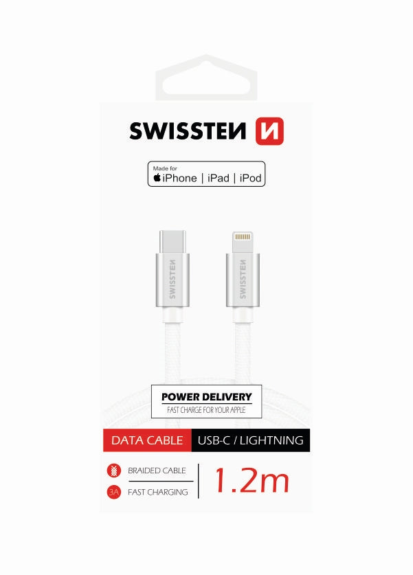 Swissten - Textile Cable USB-C - Lightning (1.2m-silver)